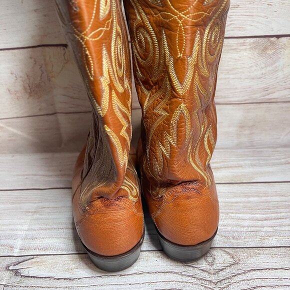 Vintage Dan Post Lizard Leather Ostritch Toe Cowboy Boots Size 9.5 D Round Toe - Picture 3 of 12